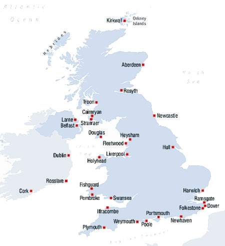 England Fährhäfen Karte